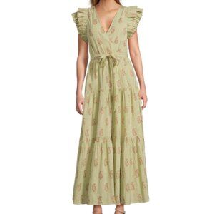 A Loves A Floral Metallic Stripe Maxi Dress Small V-Neck Ruffle Tiered